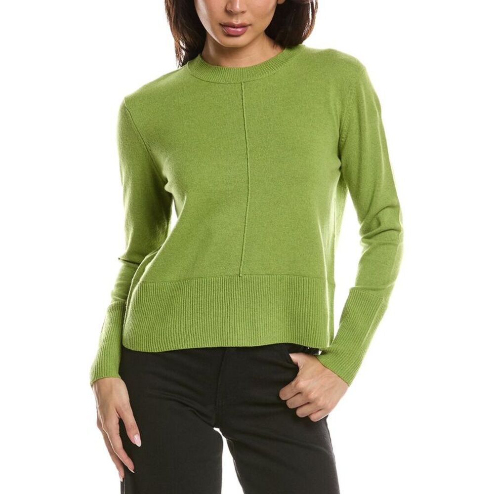 Forte Cashmere Womens Exposed Seam Crewneck 100% Cashmere Sweater, Green